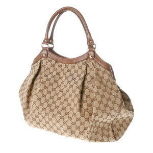Gucci GG Beige Bag Handbag Ebony Brown Canvas Leather Sukey